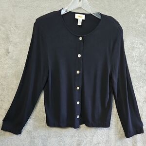 Talbots Navy Blue Lg Long Sleeve Button Cardigan Slinky Stretch